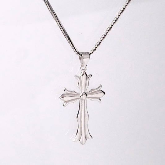 Graceful Bloom Sterling Silver Cross Pendant